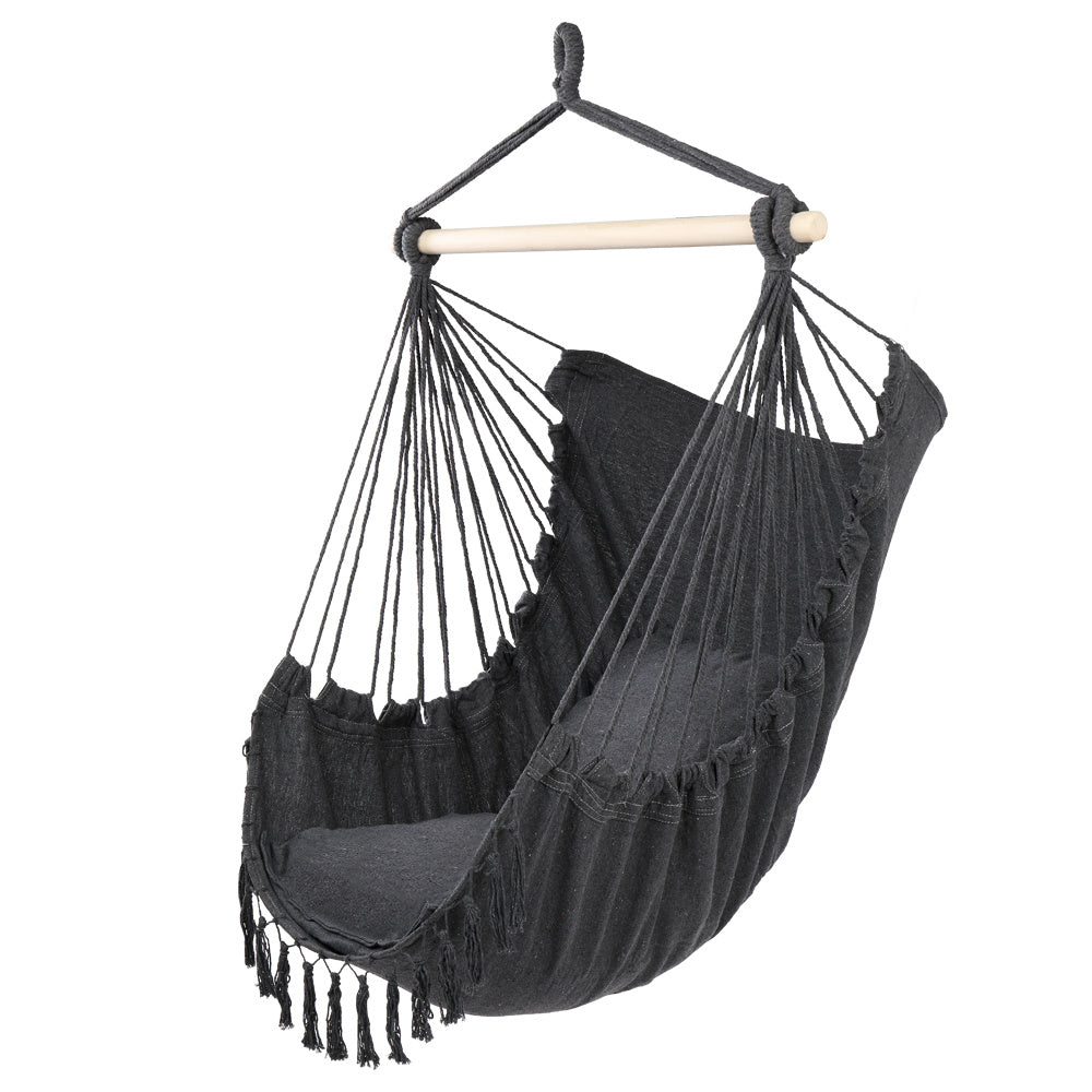 Tassel Hammock Chair Hanging Rope Swing Seat with 2 Cushions - life of kuhl @HOME